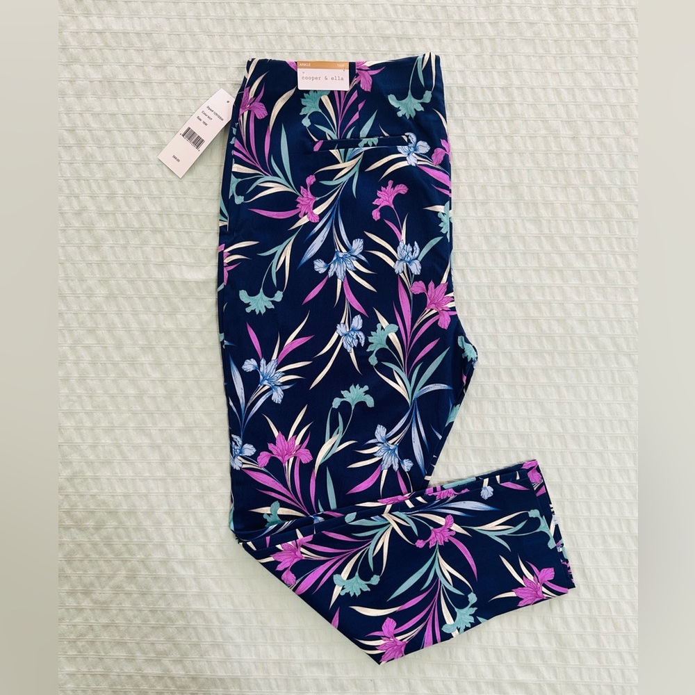 NWT Cooper & Ella Navy and Pink Floral Pull On Pants 16W